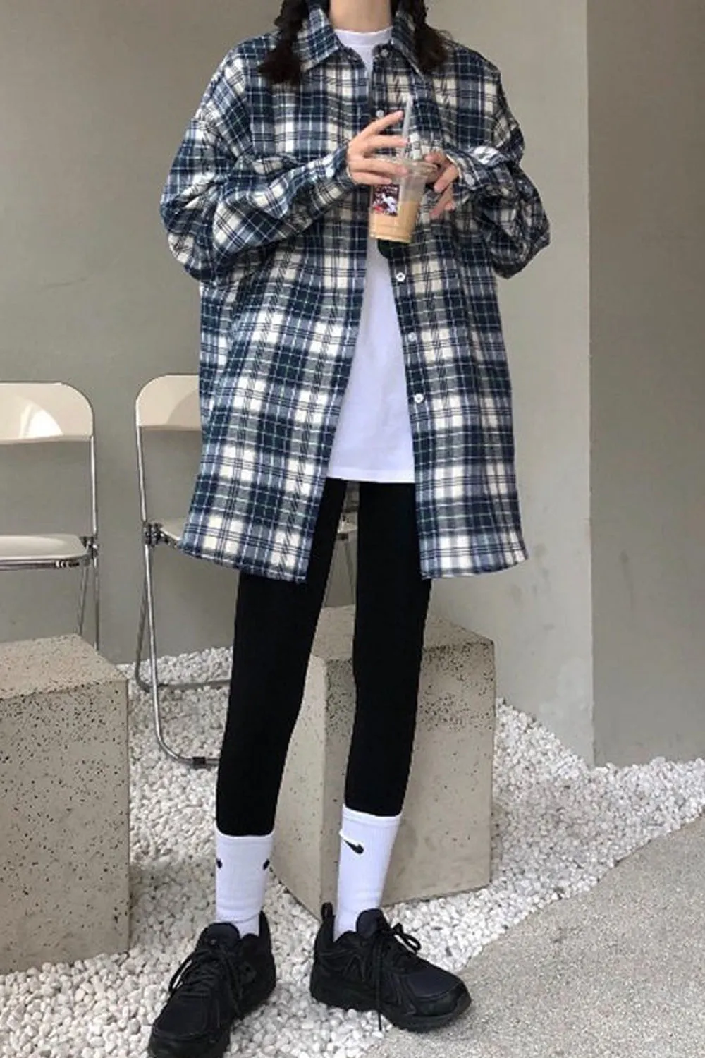 Loose Oversized Plaid Casual Blouse Shirt