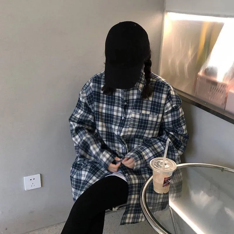 Loose Oversized Plaid Casual Blouse Shirt