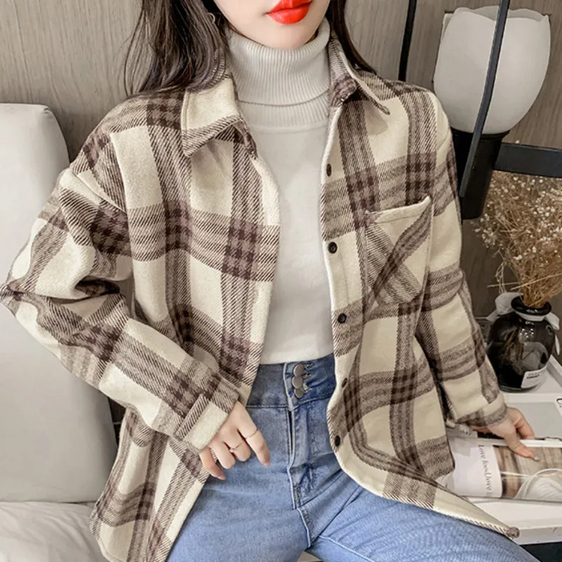 Loose Plaid Thick Blouse Shirt