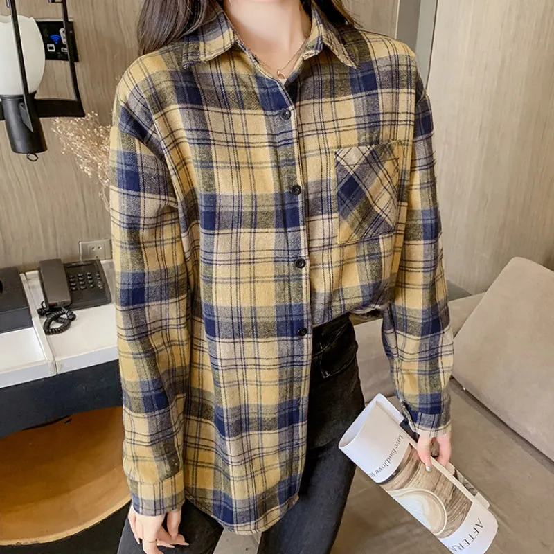 Loose Plaid Thick Blouse Shirt