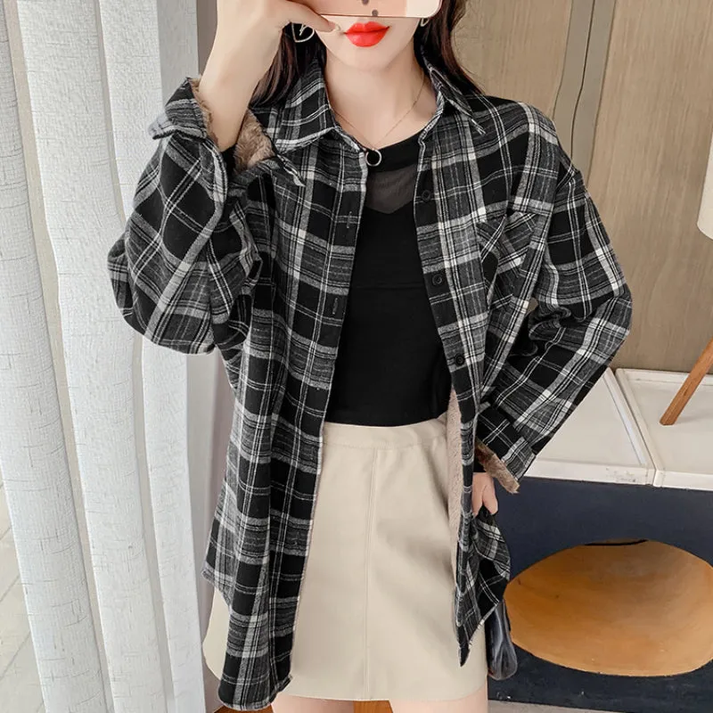 Loose Plaid Thick Blouse Shirt