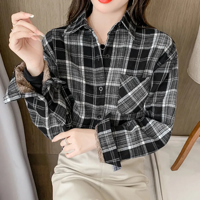 Loose Plaid Thick Blouse Shirt