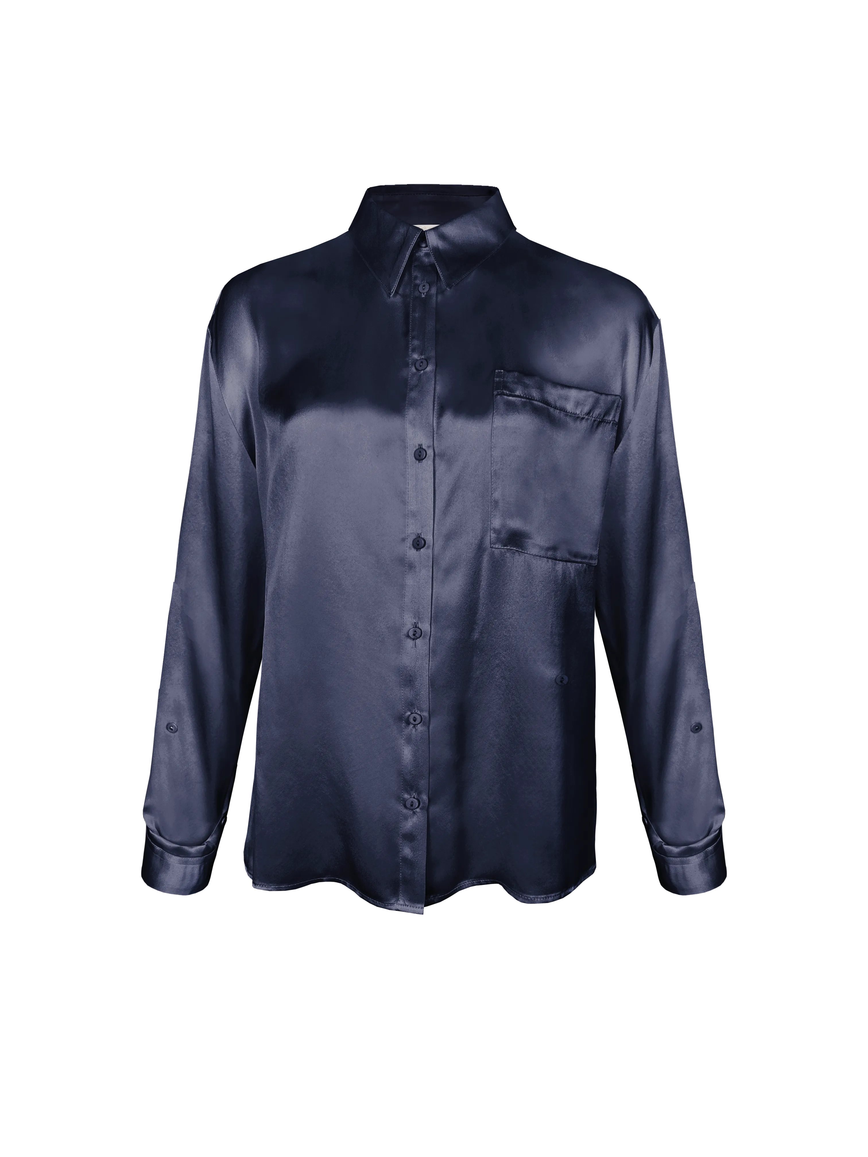 Loose Silk Button Shirt - Blue Ink