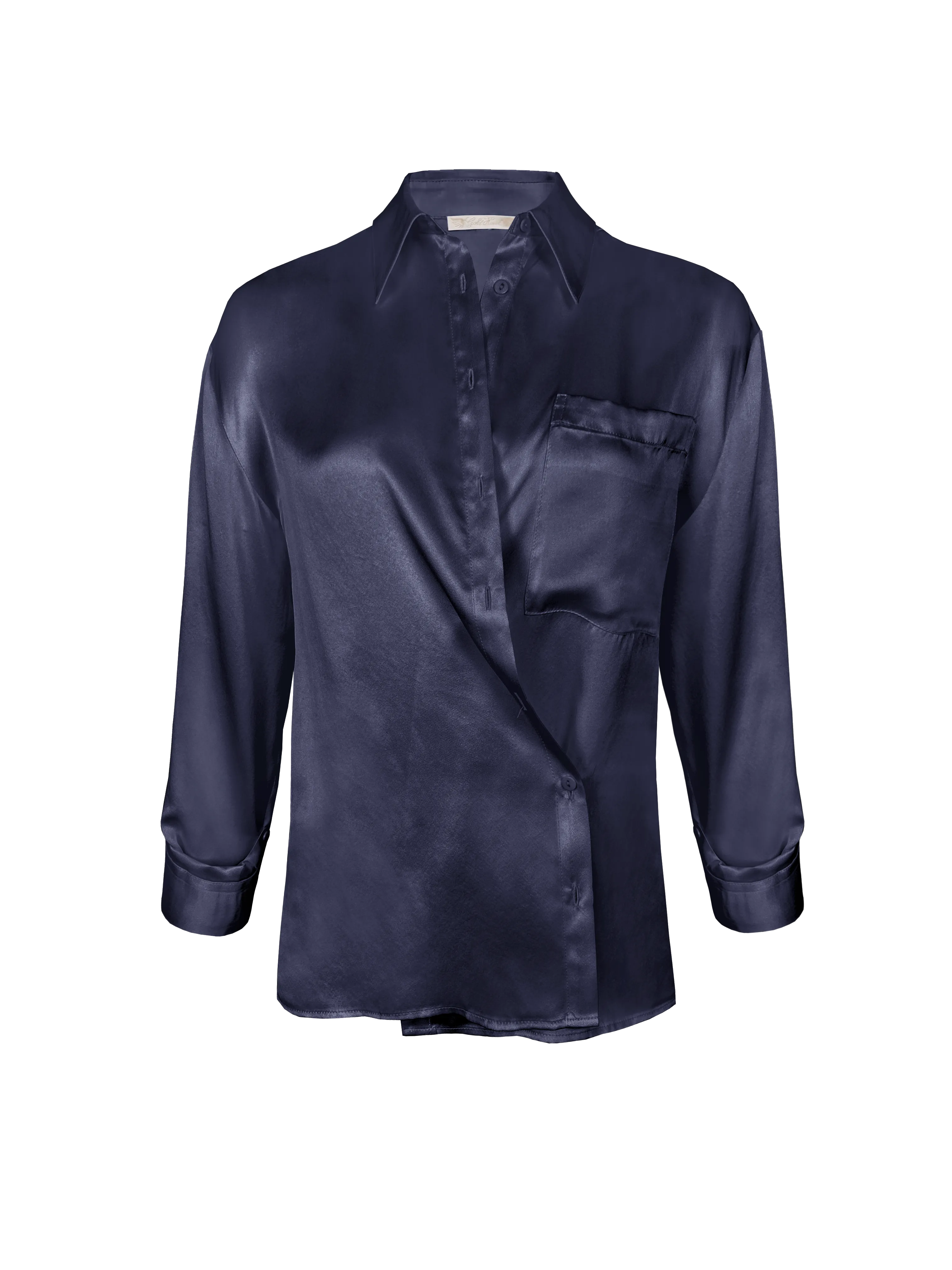 Loose Silk Button Shirt - Blue Ink