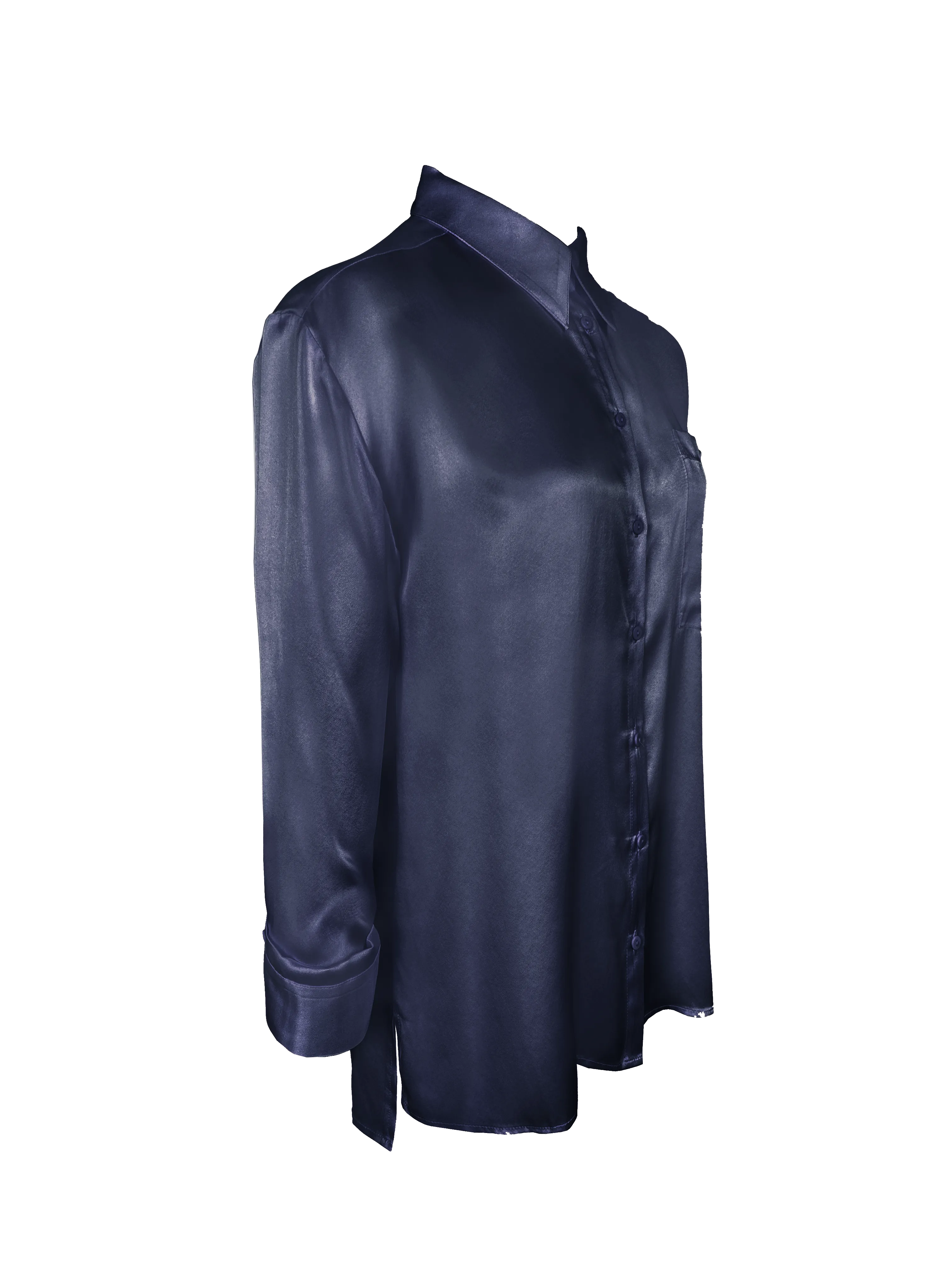 Loose Silk Button Shirt - Blue Ink