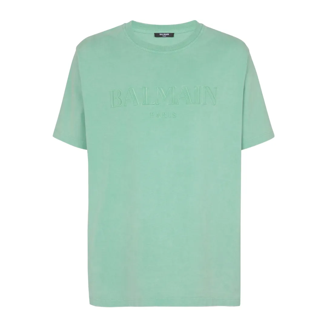LOOSE T-SHIRT WITH VINTAGE BALMAIN EMBROIDERY GREEN