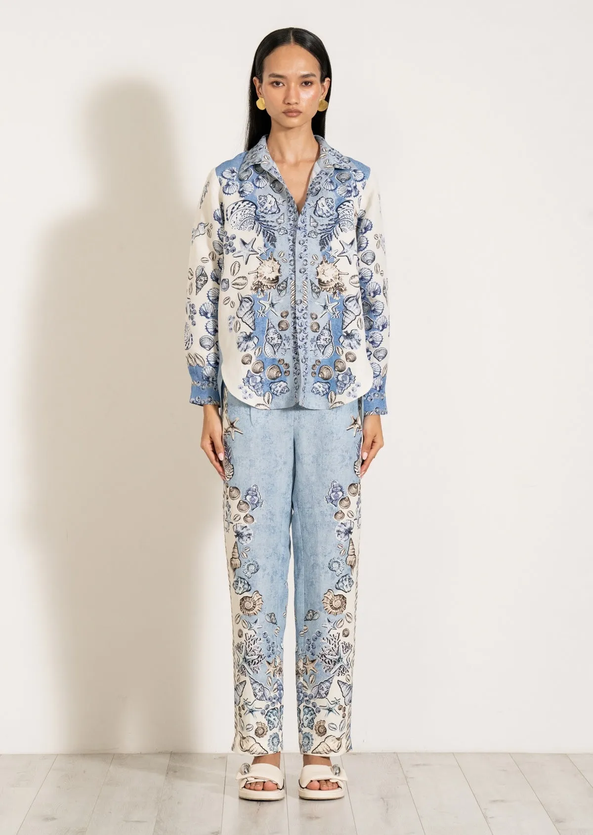 Luna button down blue shirt and pants