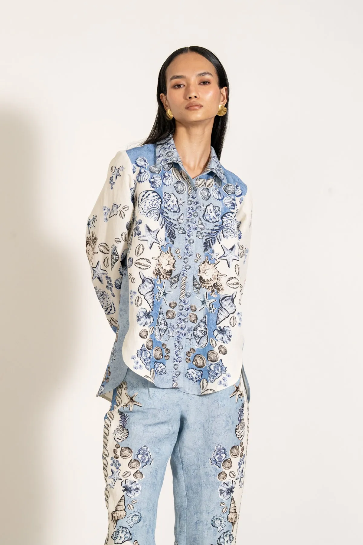 Luna button down blue shirt and pants