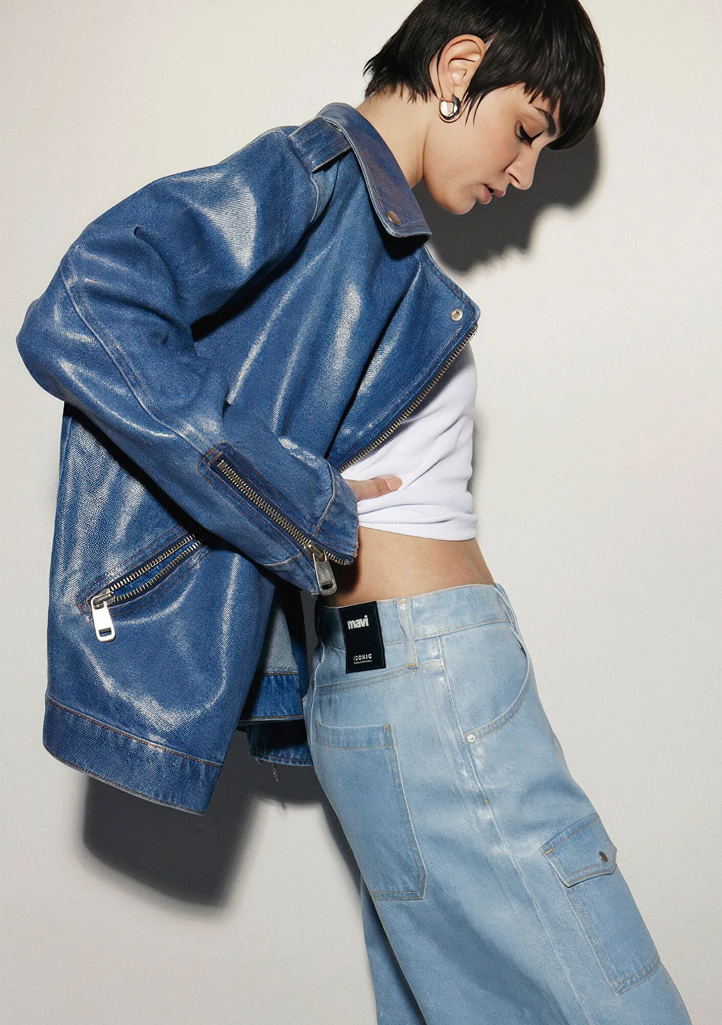 Marilla Bleached Wet Finish Denim  Jean Pants