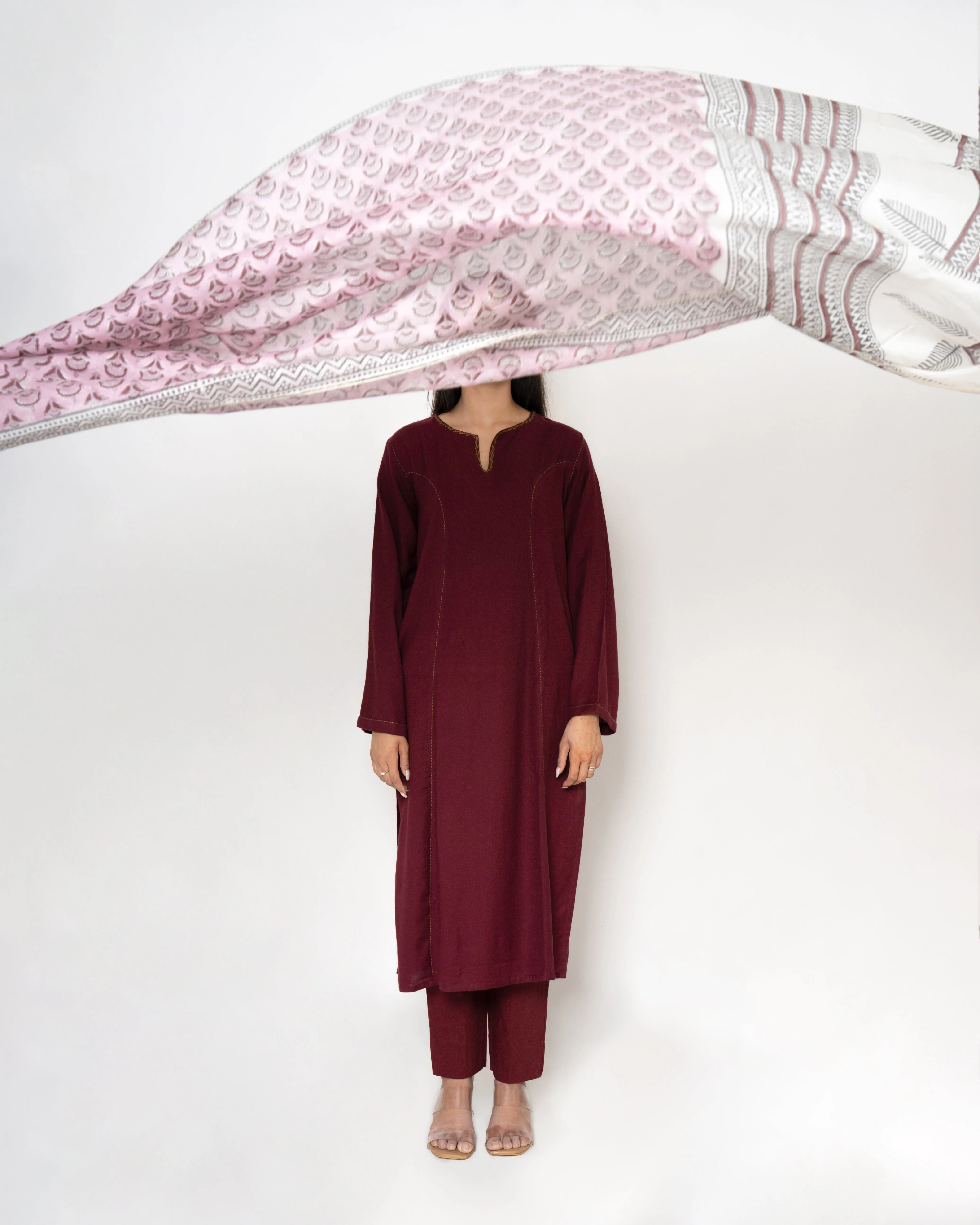 Maroon Meadow Handblock Print Twill Suit Set