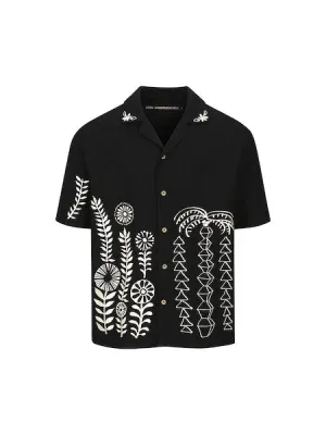 May Embroidery Open Collar Shirt | Black