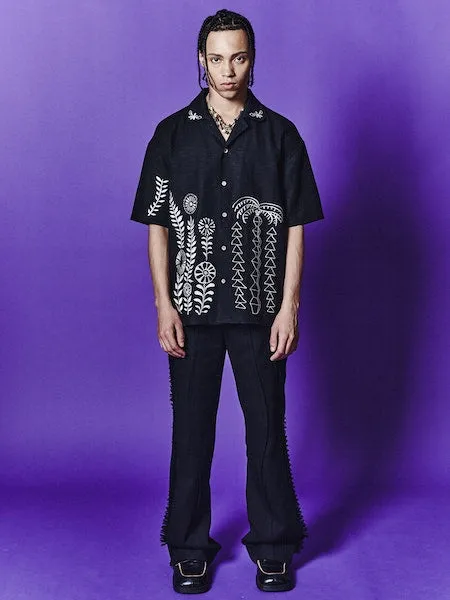 May Embroidery Open Collar Shirt | Black