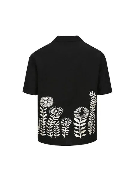 May Embroidery Open Collar Shirt | Black