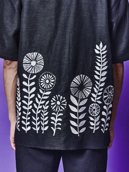 May Embroidery Open Collar Shirt | Black