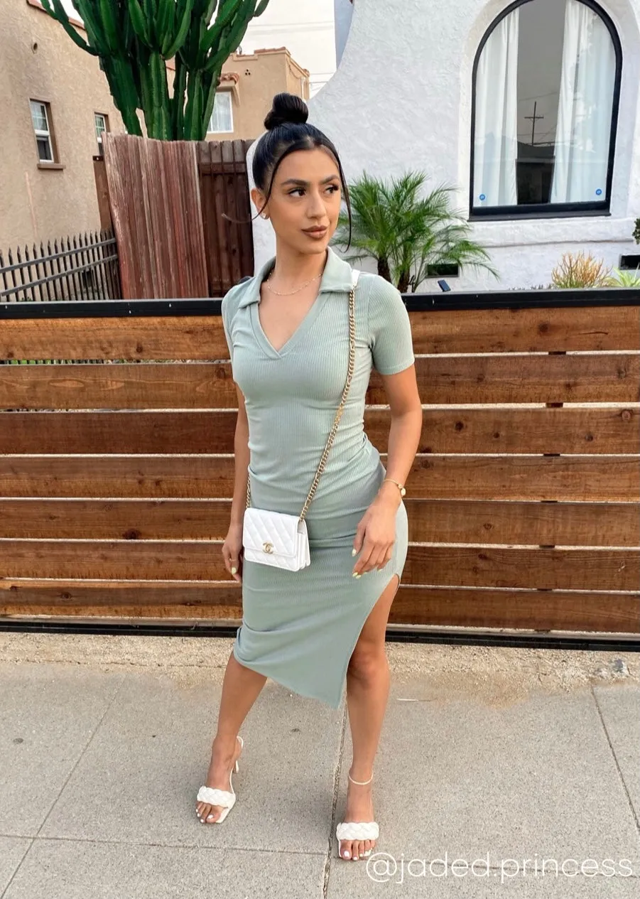 Meadow Polo Midi Dress - Sage