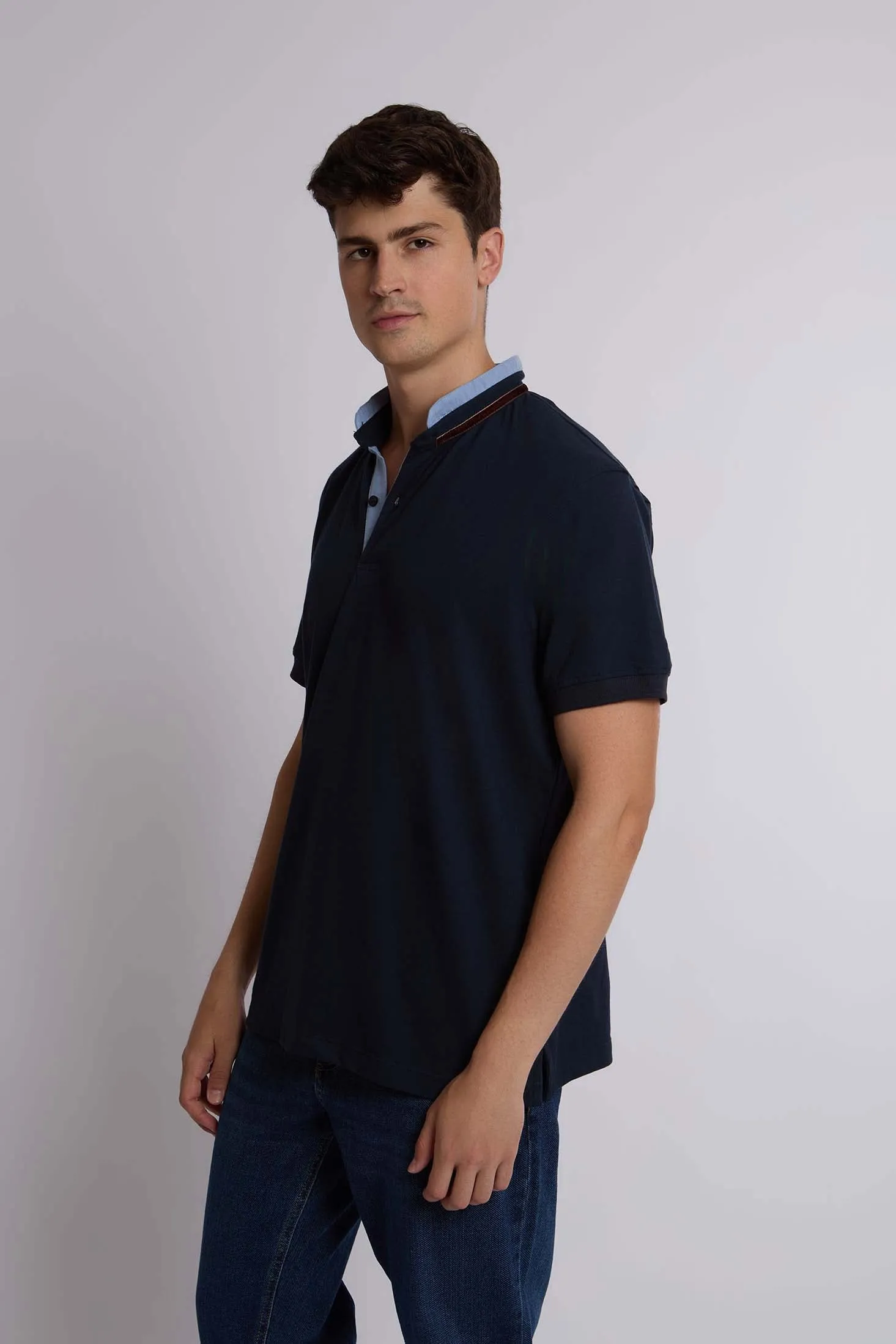 Men Polo Regular Fit Cotton Long Sleeves Navy