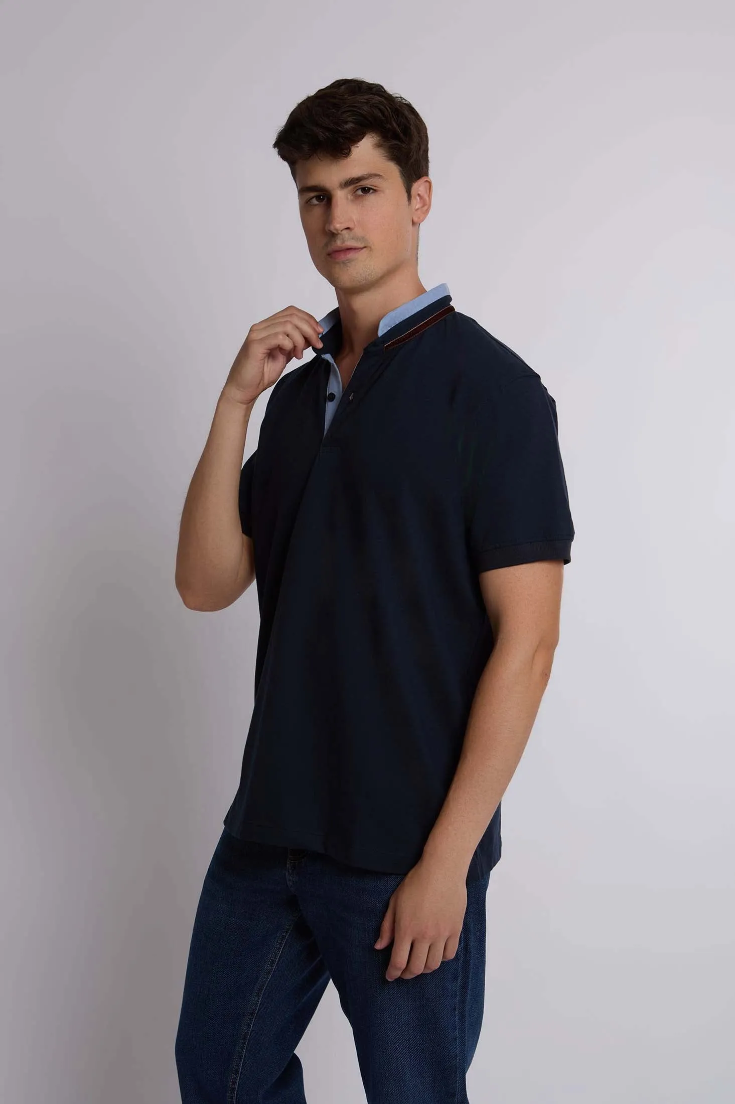Men Polo Regular Fit Cotton Long Sleeves Navy