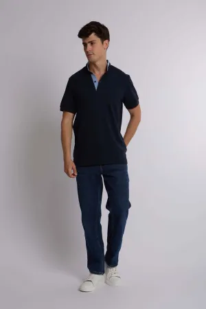 Men Polo Regular Fit Cotton Long Sleeves Navy