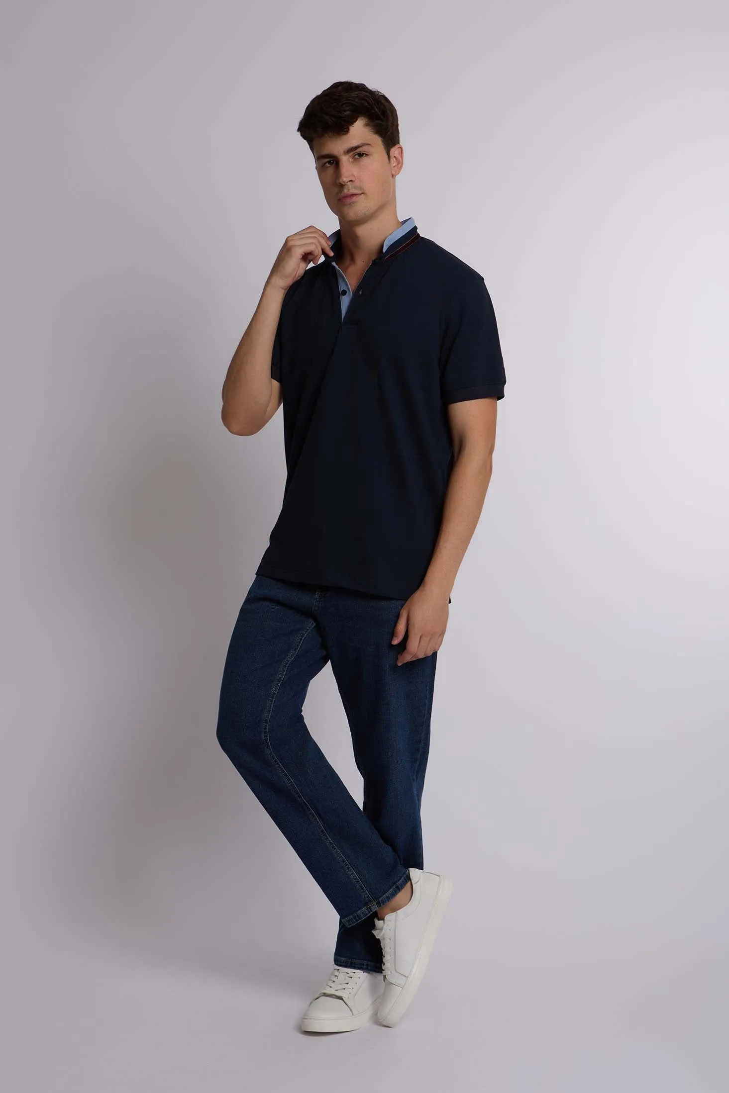 Men Polo Regular Fit Cotton Long Sleeves Navy
