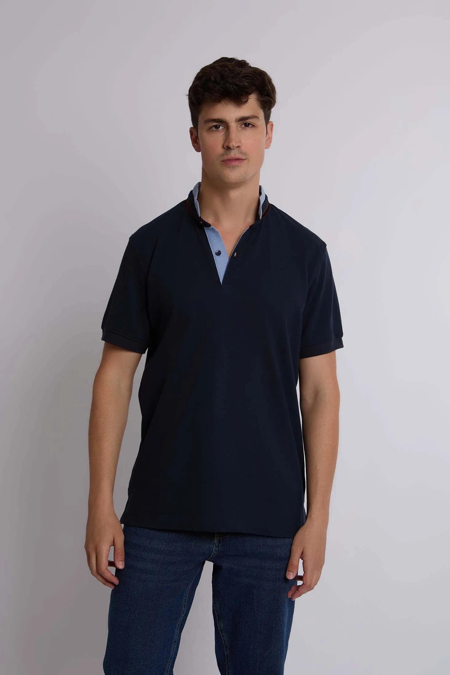 Men Polo Regular Fit Cotton Long Sleeves Navy