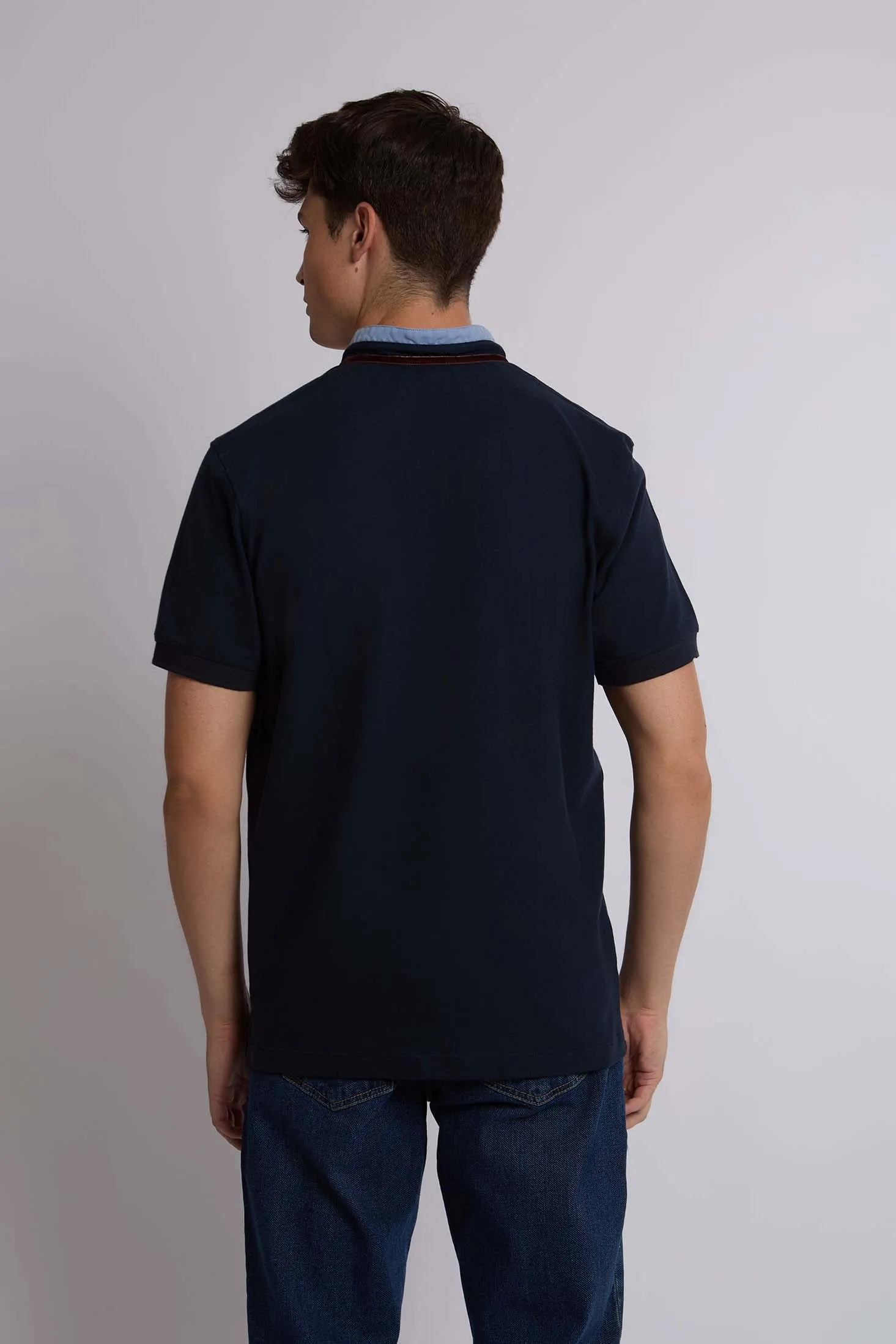 Men Polo Regular Fit Cotton Long Sleeves Navy