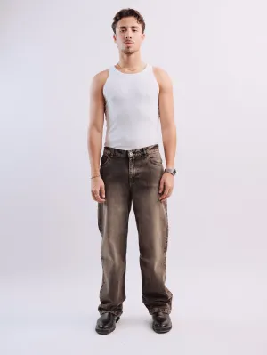 Men Stained Brown Denim