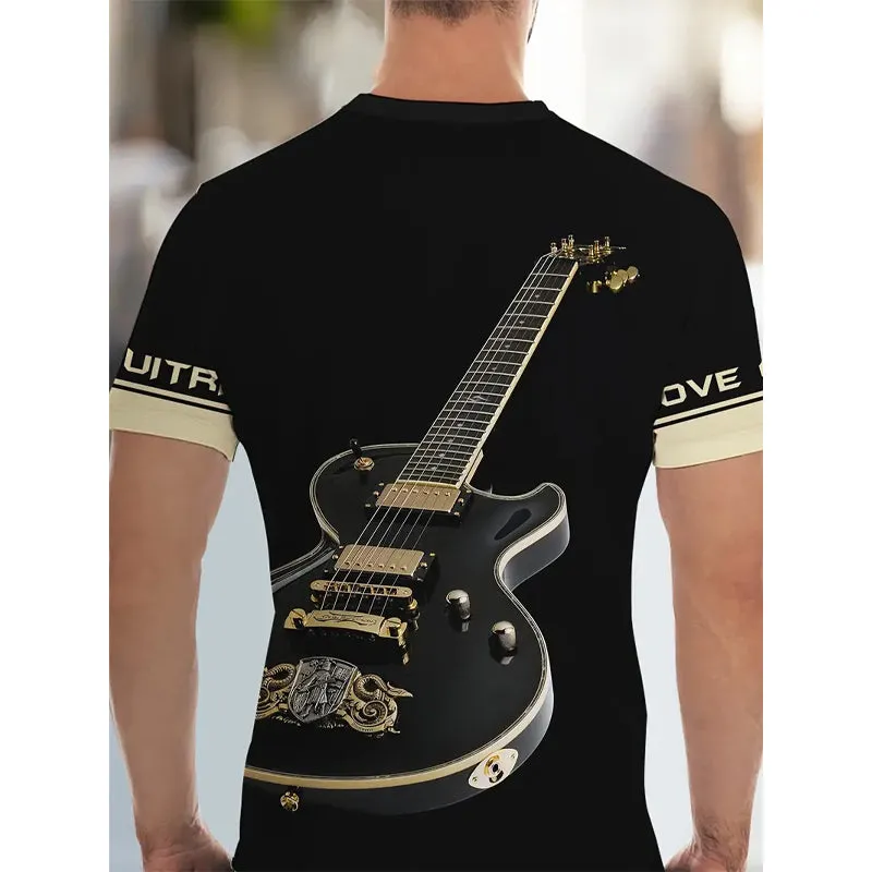 Men's 3D Guitar Pattern Print Summer Outfit 2-piece Set