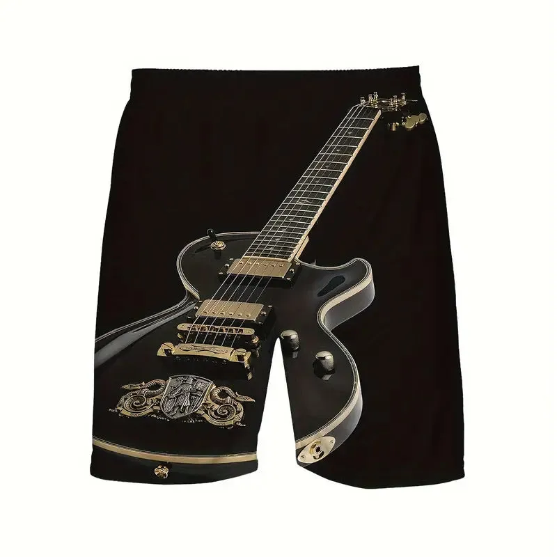 Men's 3D Guitar Pattern Print Summer Outfit 2-piece Set