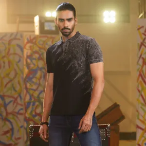Mens Black Tie-Dye Polo