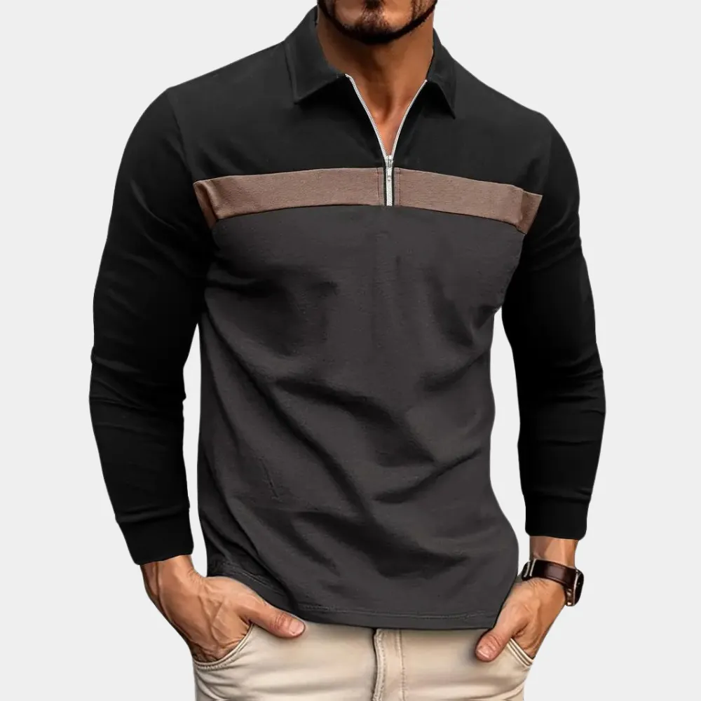 Men’s Classic Stripe Long Sleeve Polo Shirt