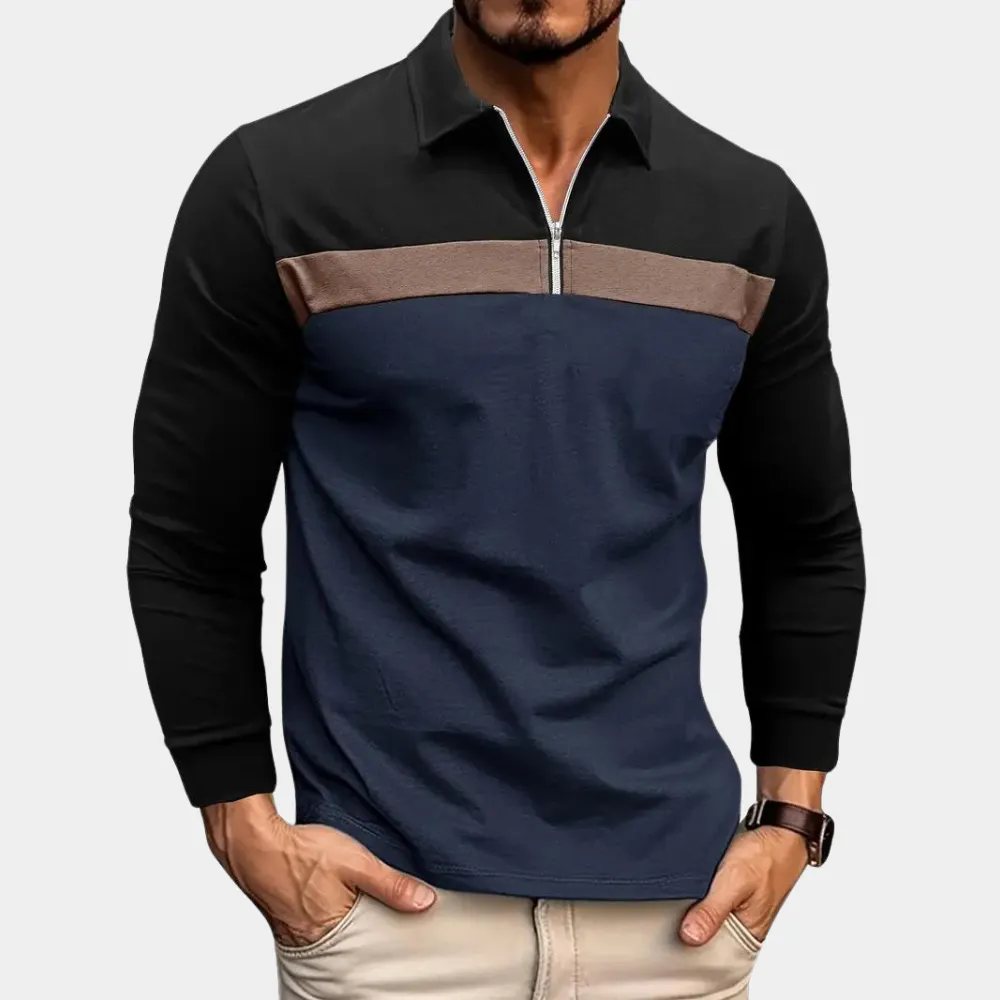 Men’s Classic Stripe Long Sleeve Polo Shirt