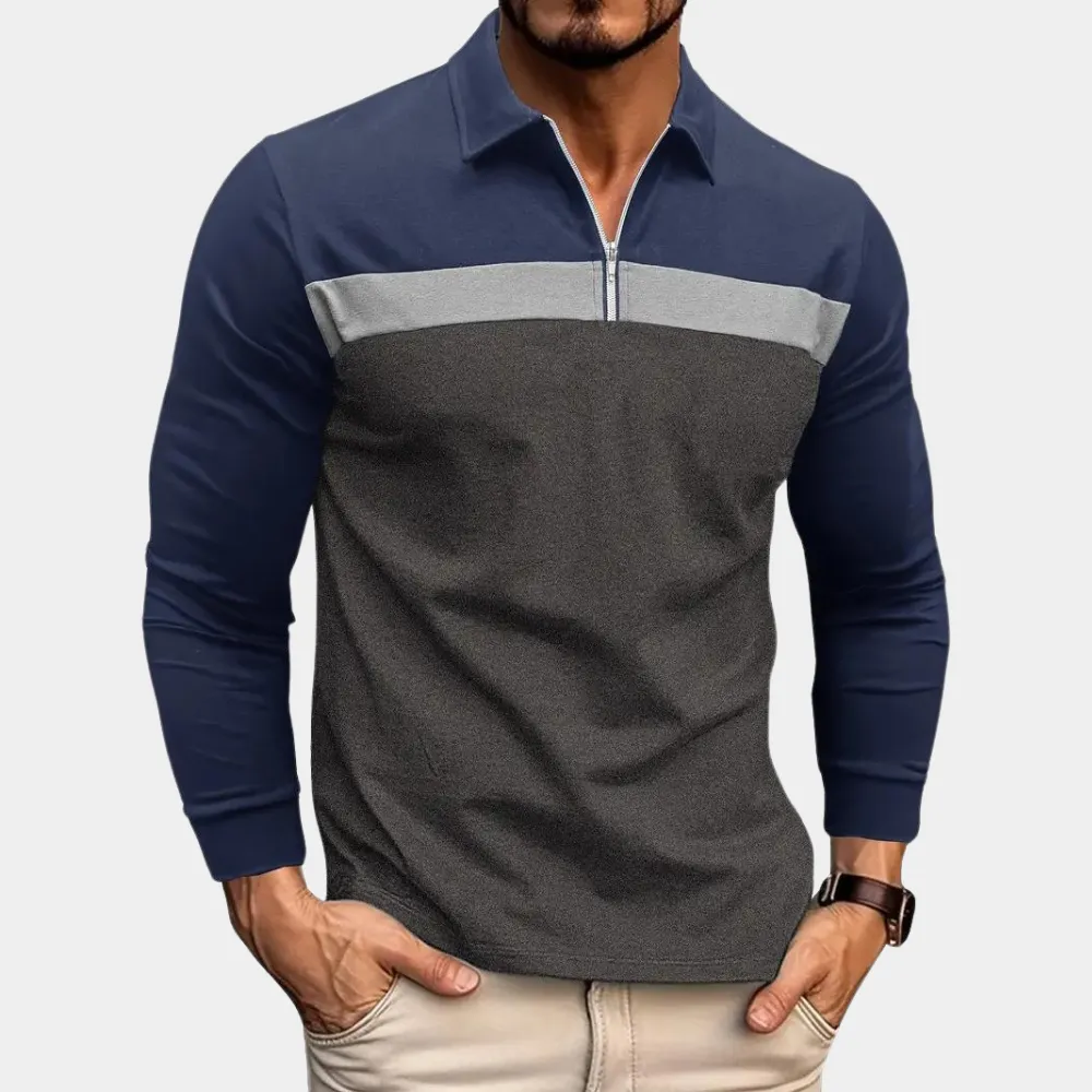 Men’s Classic Stripe Long Sleeve Polo Shirt