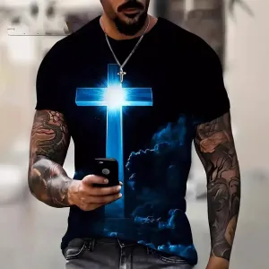 Men's Cross 3D Printed T-Shirt – Loose Fit, Casual Short Sleeve, Bold & Stylish Design