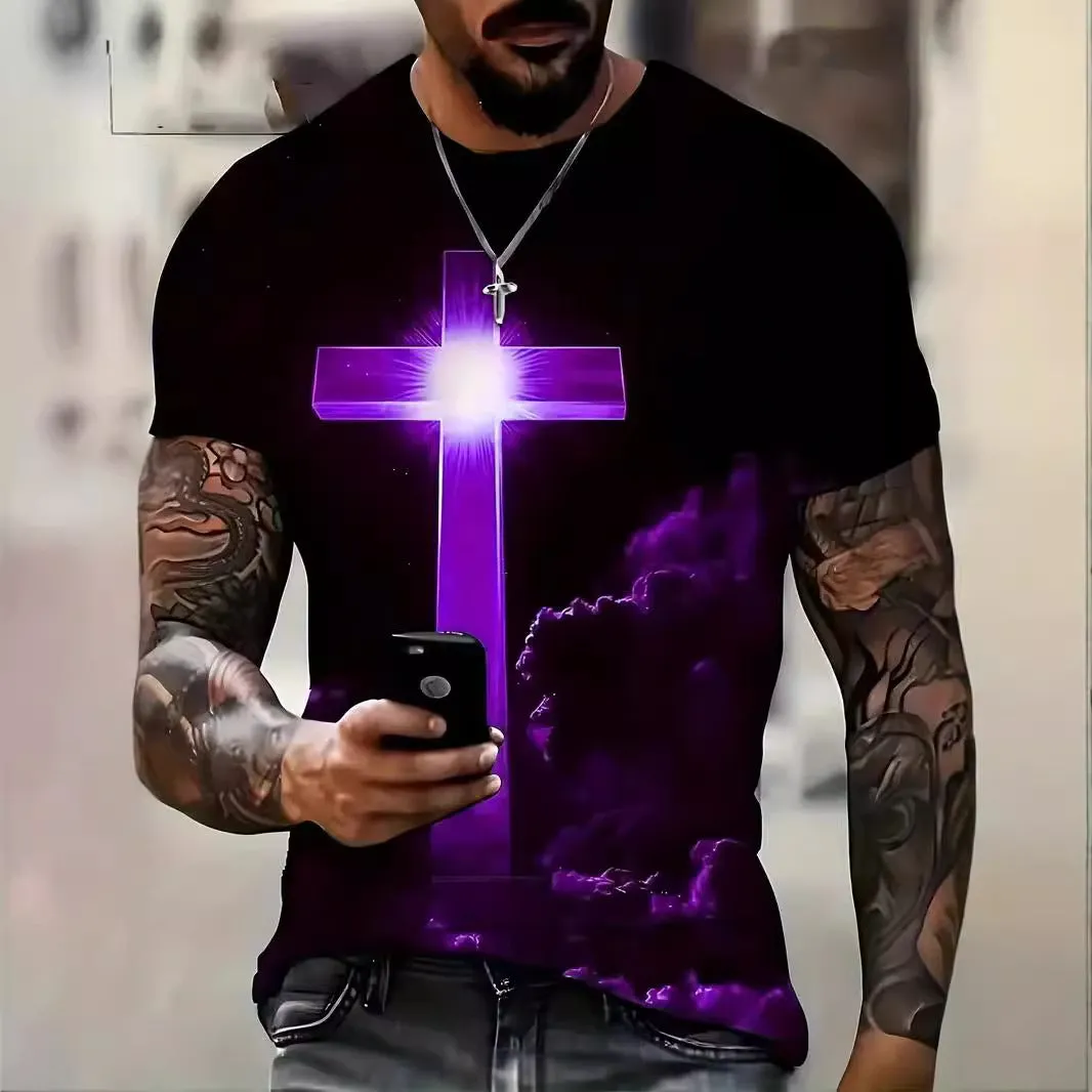 Men's Cross 3D Printed T-Shirt – Loose Fit, Casual Short Sleeve, Bold & Stylish Design