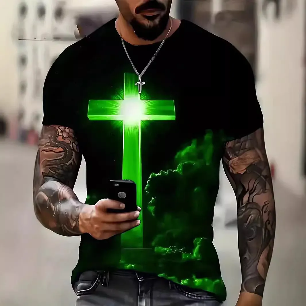 Men's Cross 3D Printed T-Shirt – Loose Fit, Casual Short Sleeve, Bold & Stylish Design