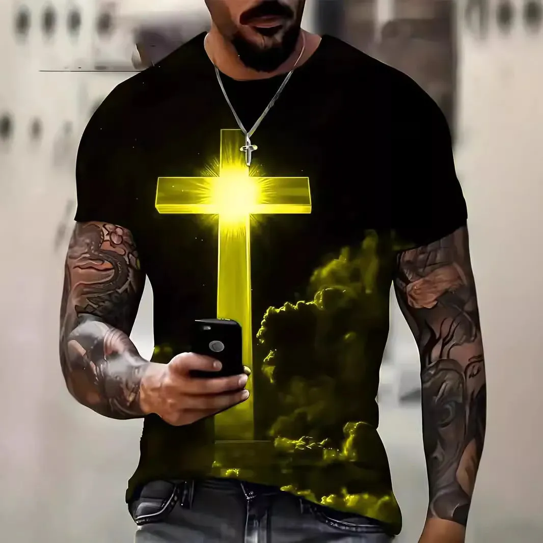 Men's Cross 3D Printed T-Shirt – Loose Fit, Casual Short Sleeve, Bold & Stylish Design