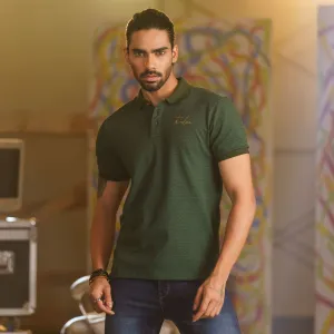 Mens Green Print Polo