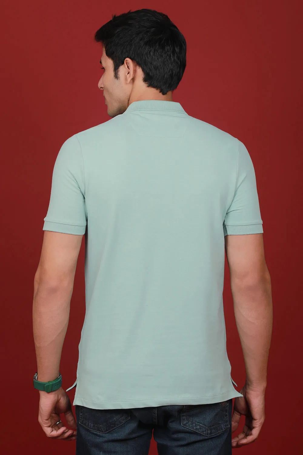 Men's Light Sage Green Lycra Pique Polo T-shirt