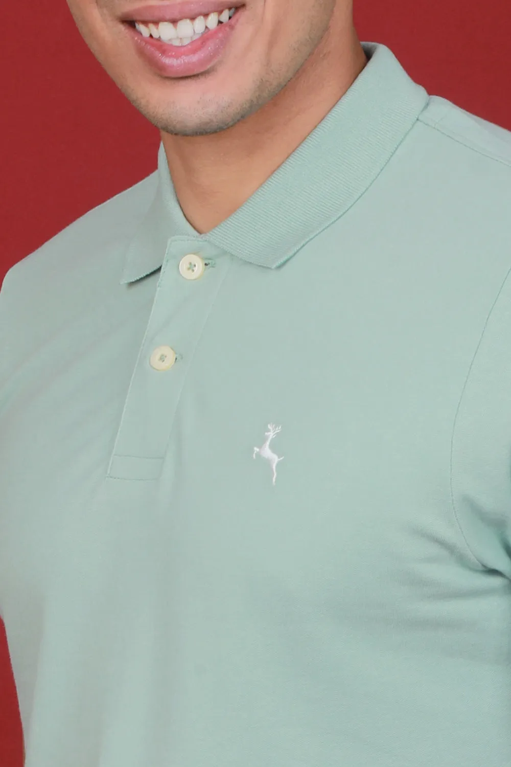 Men's Light Sage Green Lycra Pique Polo T-shirt