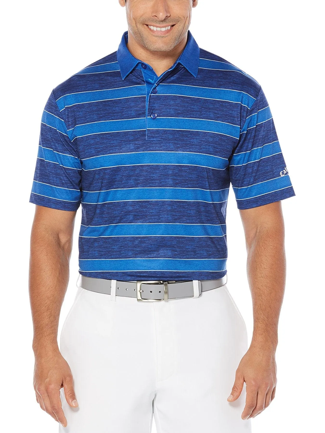 Mens Opti-Dri Heathered Rugby Stripe Polo