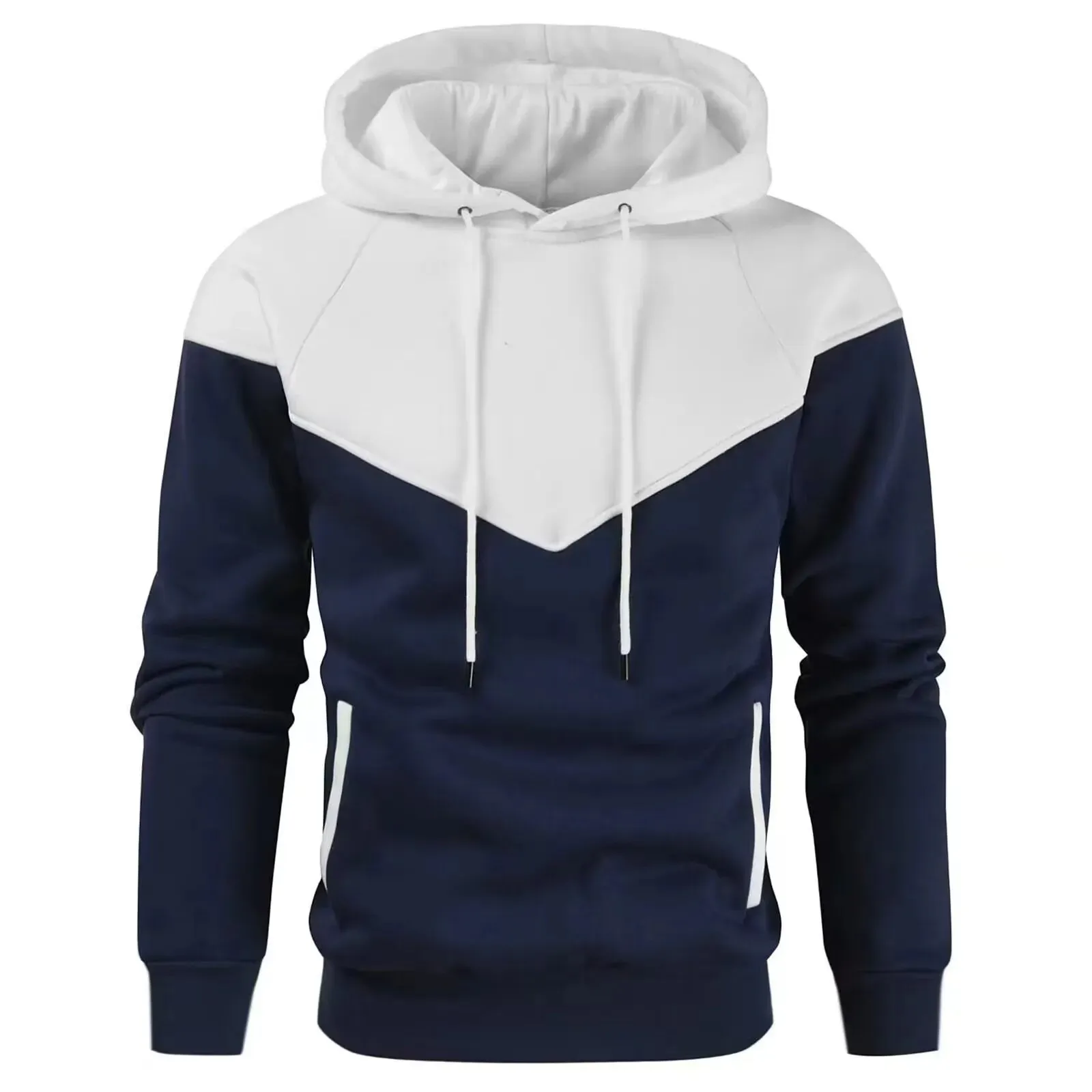 Mens Patchwork Hooded Sweatshirt Casual Fleece Warm Streetwear