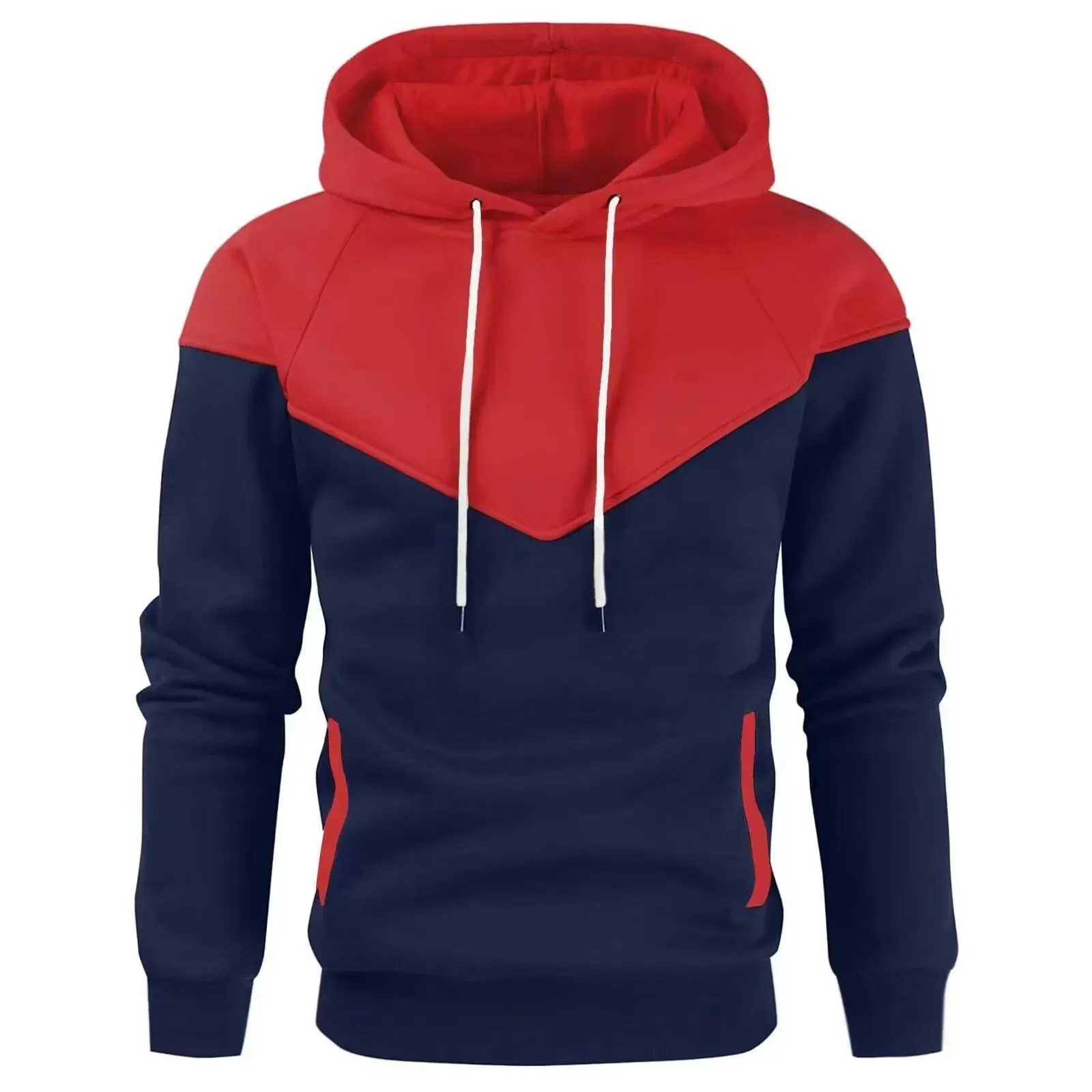 Mens Patchwork Hooded Sweatshirt Casual Fleece Warm Streetwear