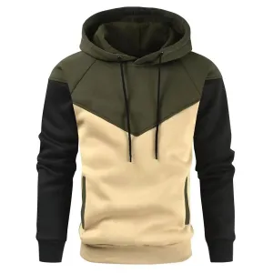 Mens Patchwork Hooded Sweatshirt Casual Fleece Warm Streetwear
