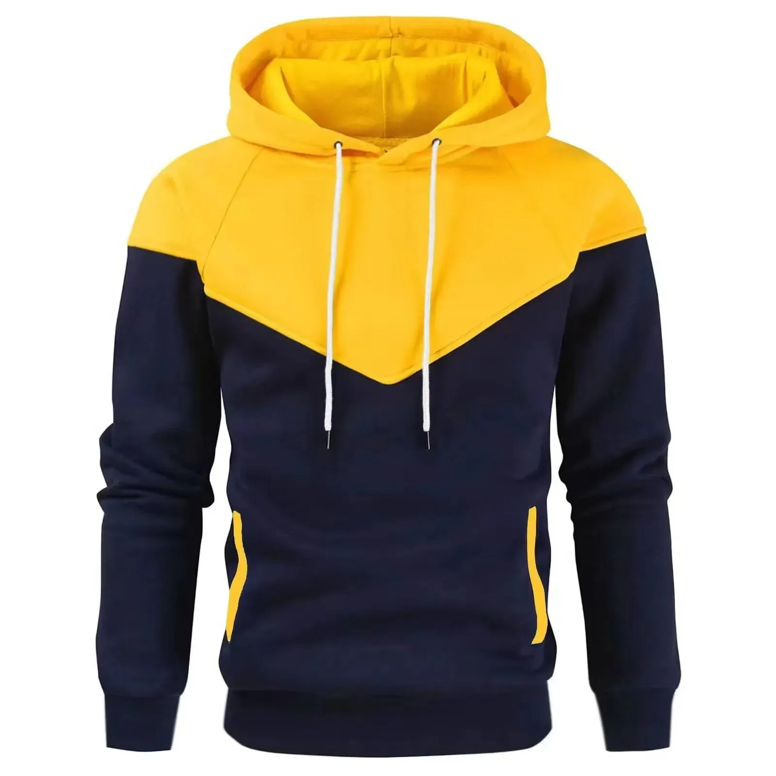 Mens Patchwork Hooded Sweatshirt Casual Fleece Warm Streetwear