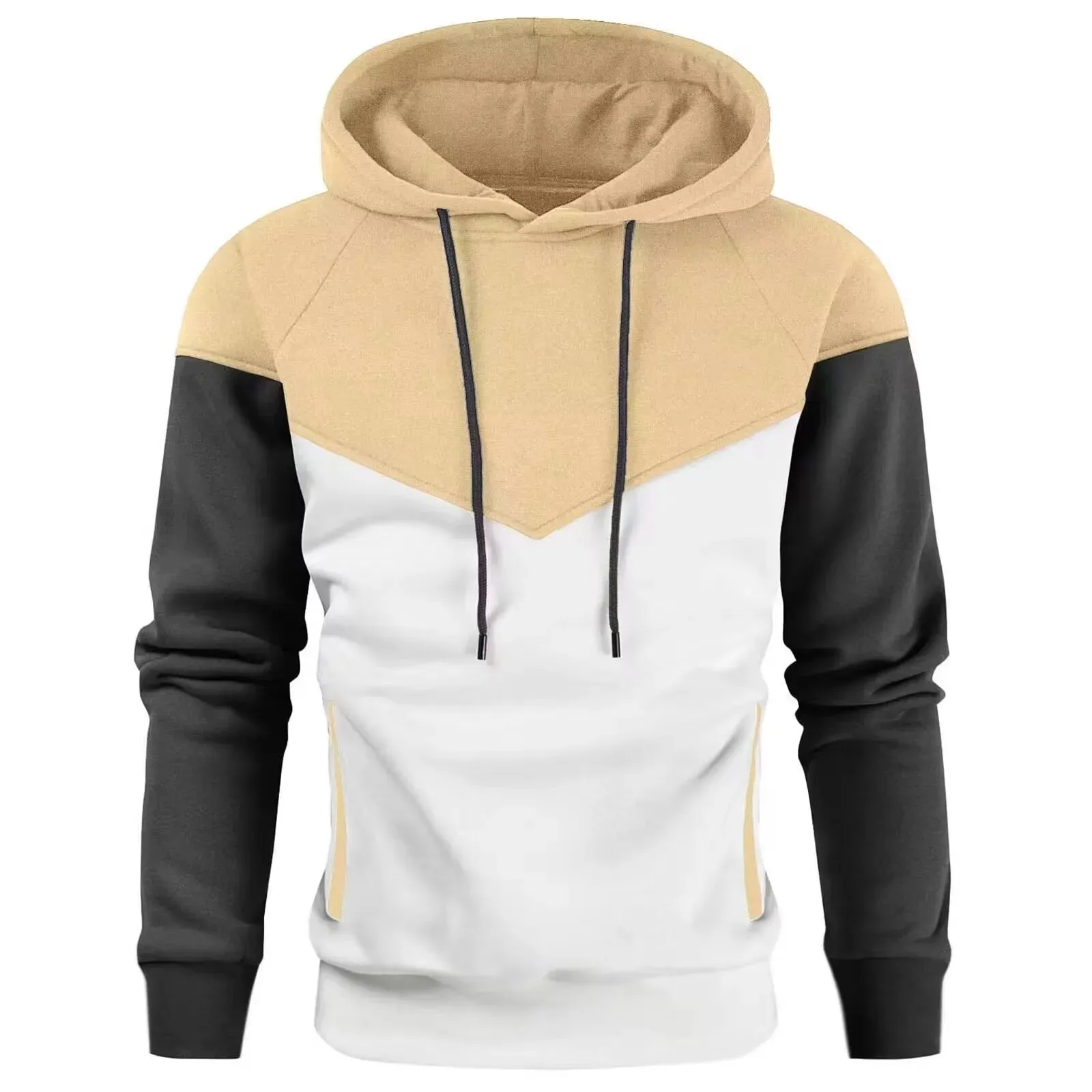 Mens Patchwork Hooded Sweatshirt Casual Fleece Warm Streetwear
