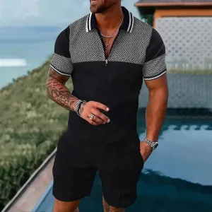 Men's Plaid Print Polo Shirt and Shorts 2PCS Set