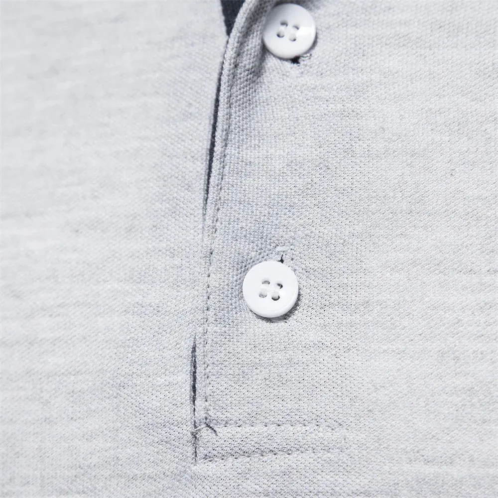 Men's Solid Color Long Sleeve Polo Shirt with Deer Embroidery