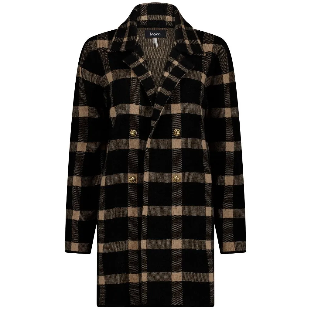 Mila Knit Coat | Black Barley Check | Moke
