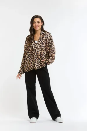 Monroe Batwing Shirt - Leopard Print Brown/Beige