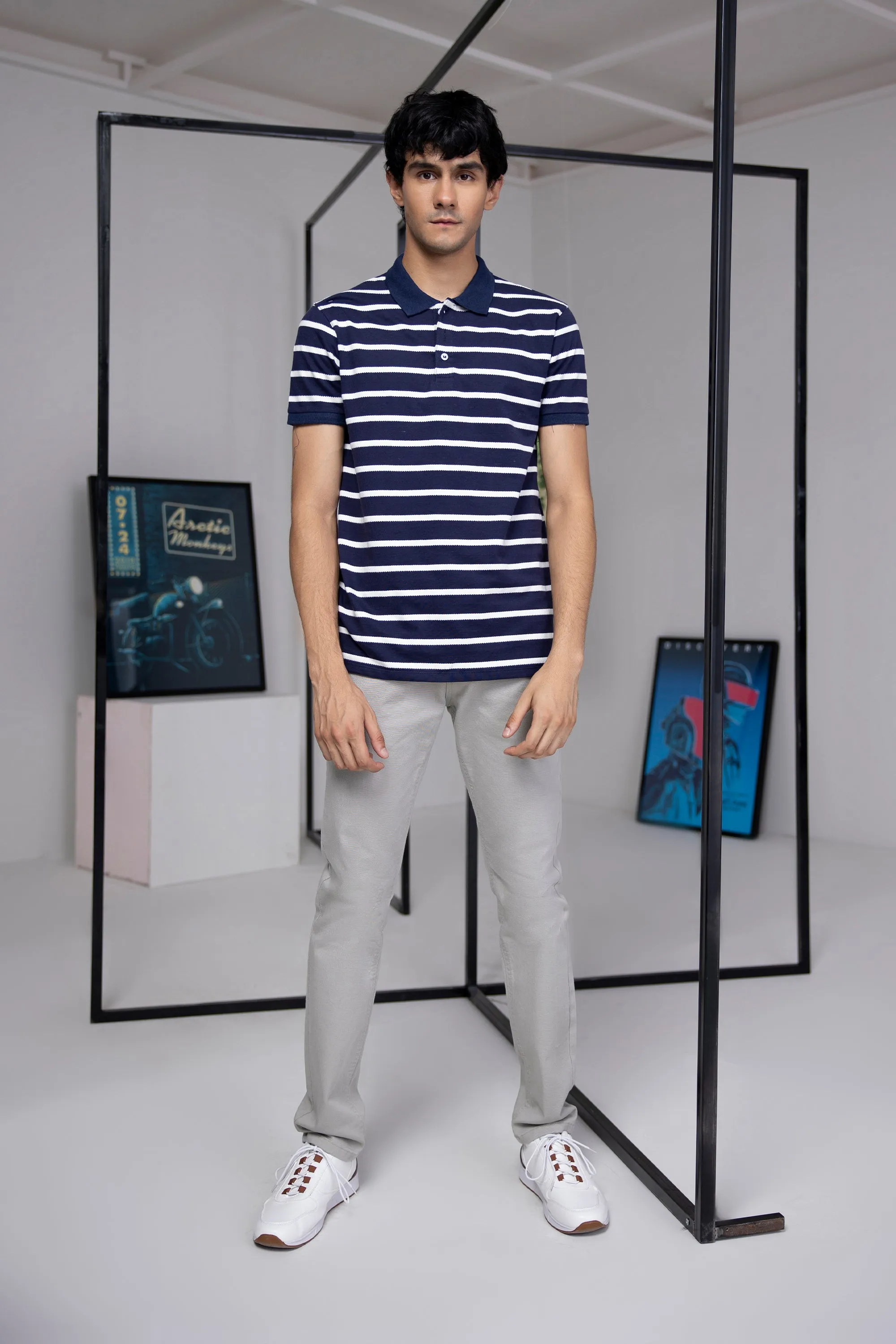 Navy Lined Polo